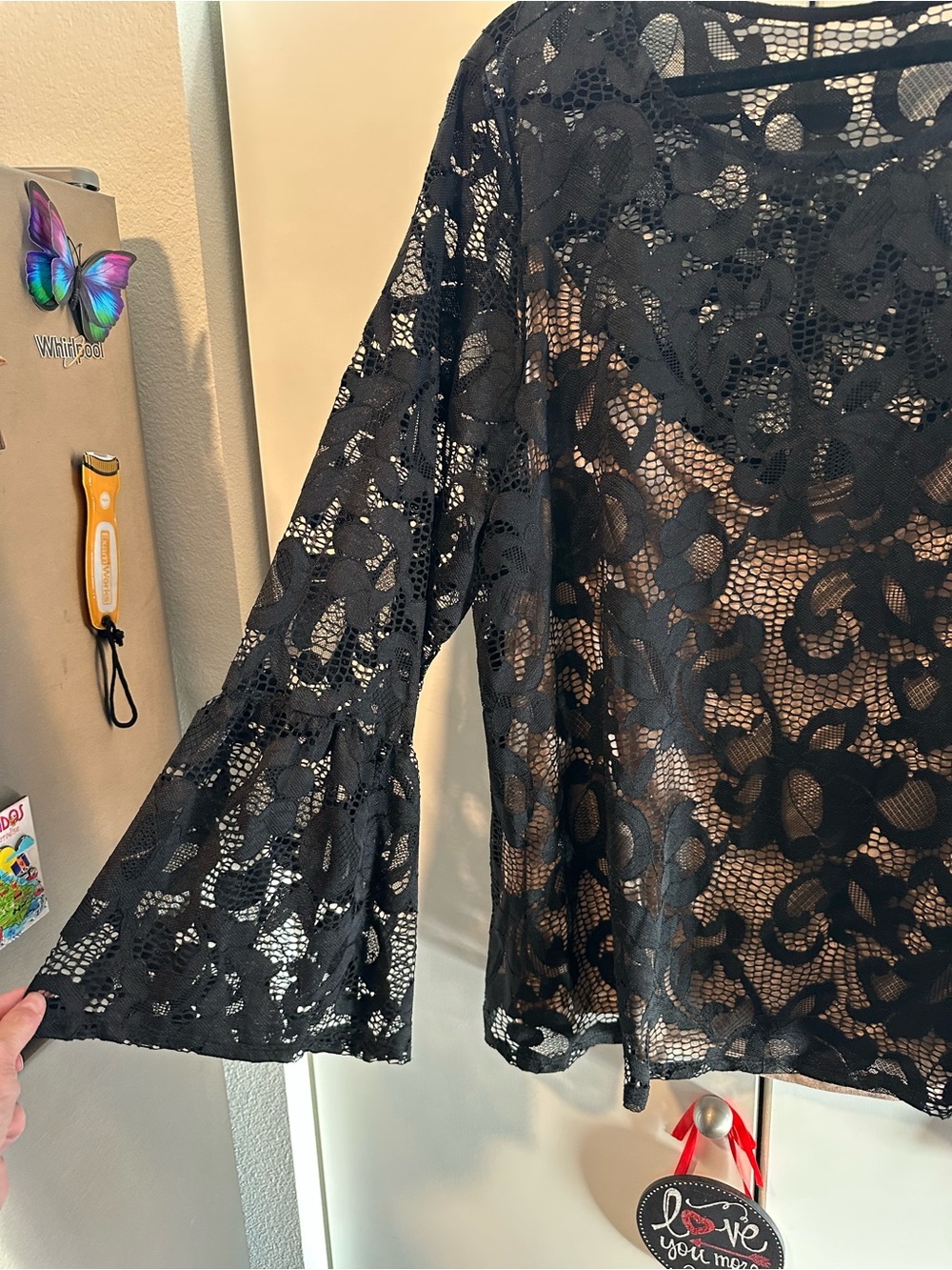 INC International Concepts NWT Deep Black Lace Nude 3X Blouse - Picture 3 of 9